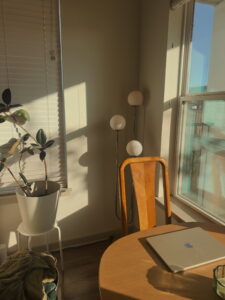 Person sitting quietly with a journal in natural light, representing the internal experience of processing a relationship with food, without any clinical or medical imagery